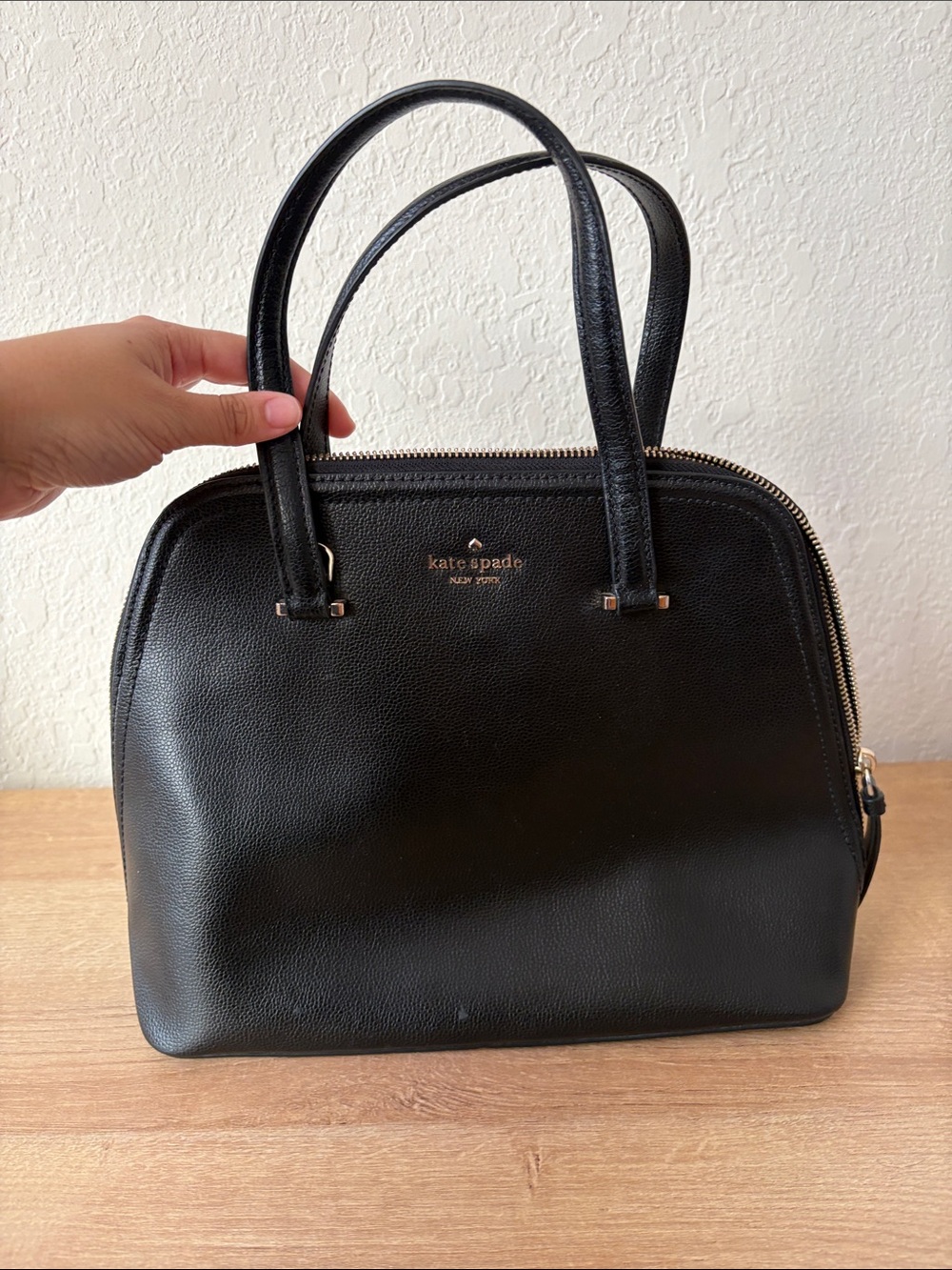 kate spade black leather dome satchel with crossbody strap